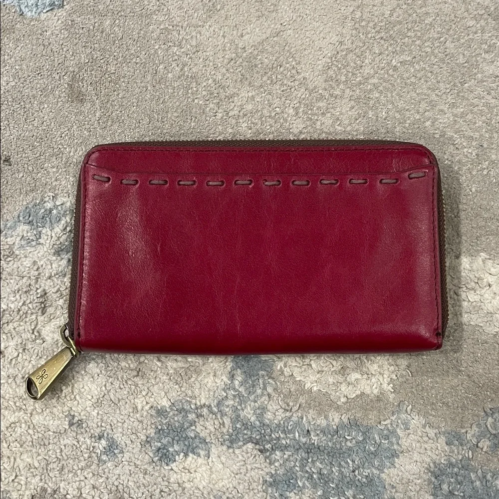 Hobo Honor Leather Zip Around Wallet Cherry Red Color